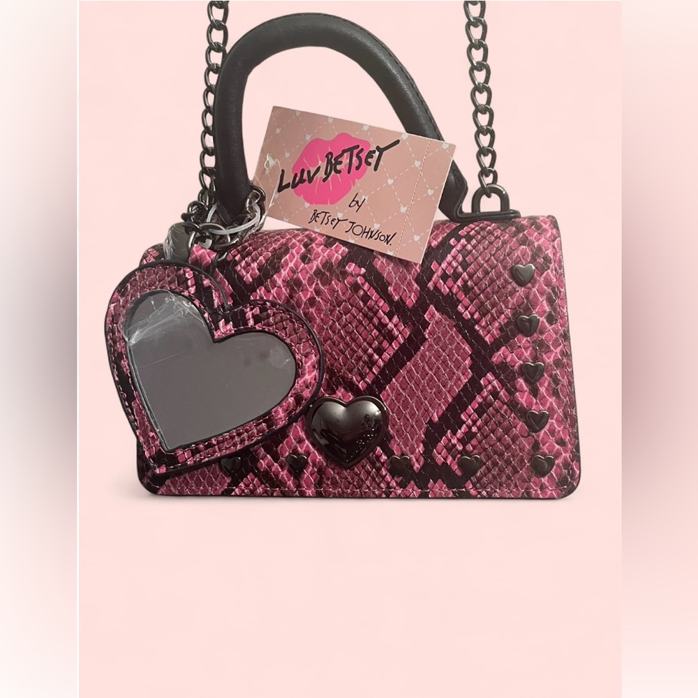 NWT Betsey Johnson LUV Betsey LBEVIE Pink & Black Snake Print Crossbody Purse